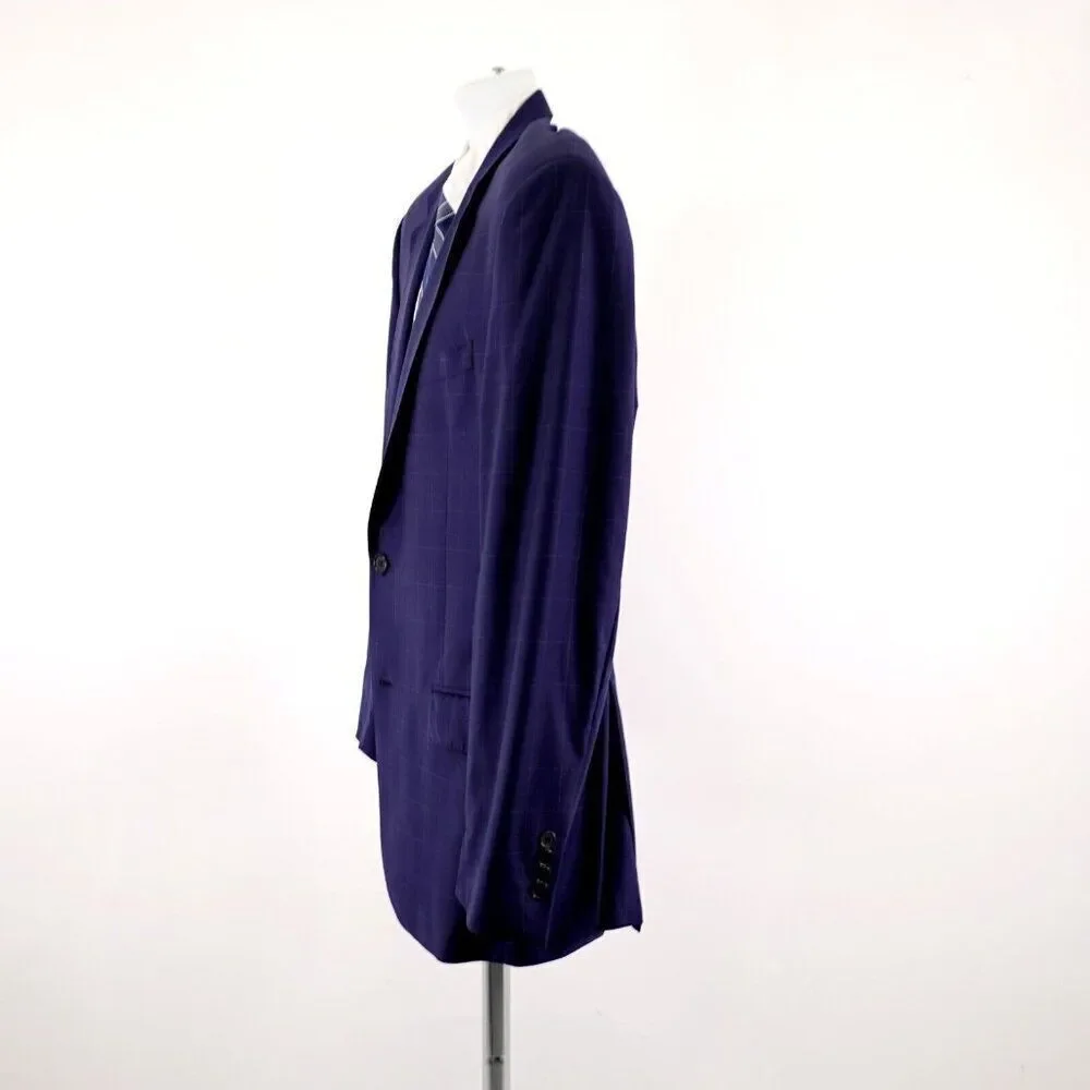 Jos A Bank Signature Gold Super 150s Wool‎ Blue Windowpane 42L 2 Button Blazer